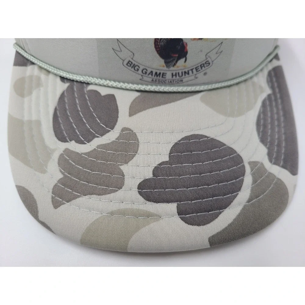 Vintage Michigan Big Game‎ Hunters Association Camo Rope Snapback Hat Cap Gray